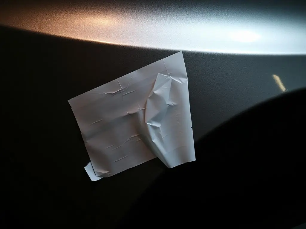 Masked-off bumper scuff on a dark car being blended during a mobile SMART repair in Birmingham